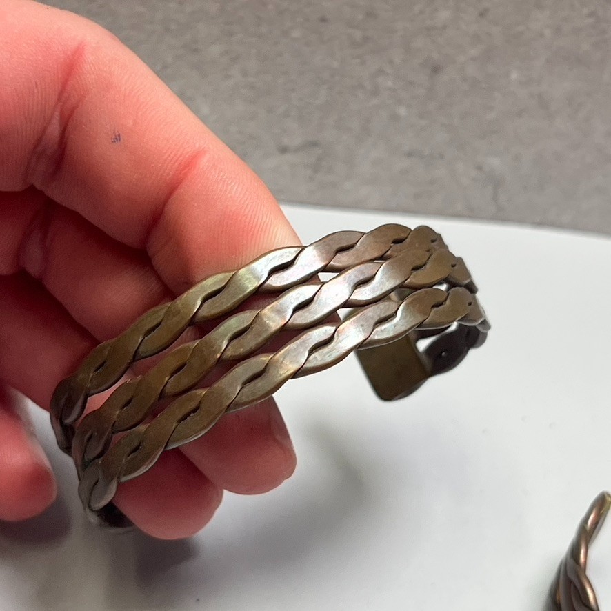 3- Solid Copper Braided Cuff Bracelet Vintage Ban… - image 2