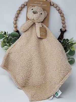 NWT Levi & Emmie Infant Natural Tan Teddy Bear Baby Lovey Feather Knit Plush Toy