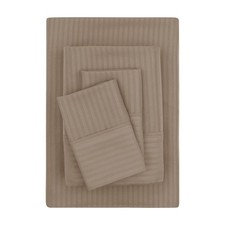 Queen 4-Piece Microfiber Sheet Set Super Soft Brushed Embossed Stripe Brown Bag