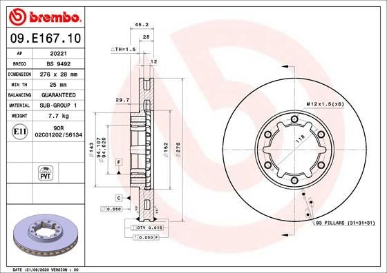 Éliminez les vibrations avec le disque de frein 09.E167.10 BREMBO pour NISSAN