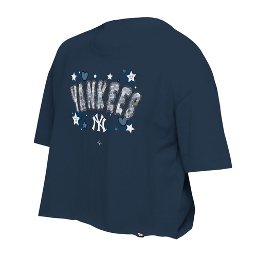 Girls Youth New Era Navy New York Yankees Flip Sequin Team T-Shirt - Imagen 2 de 3