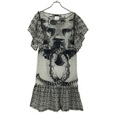 CHANEL Lion Coco Mark Chiffon Dress P37297V27082 Black X White 38 Used MESC-0