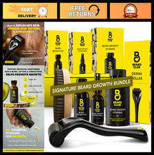 Beard Growth Kit - Derma Roller, Oil, Vitamins, Spray Brush - Grooming Gift Se