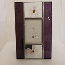 Carr Pressed Flowers Purple Stained Glass Picture Frame 3.5"x2.5" Photo