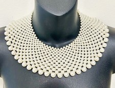 Vintage Faux Pearl Wide Collar Bib Necklace 2.5  Wide Stunning Estate