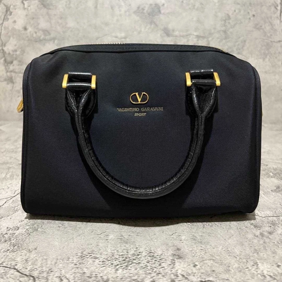VALENTINO Rare Handbag Shoulder Bag Logo Nylon Black Women's USED FROM JAPAN - Image 2 of 4