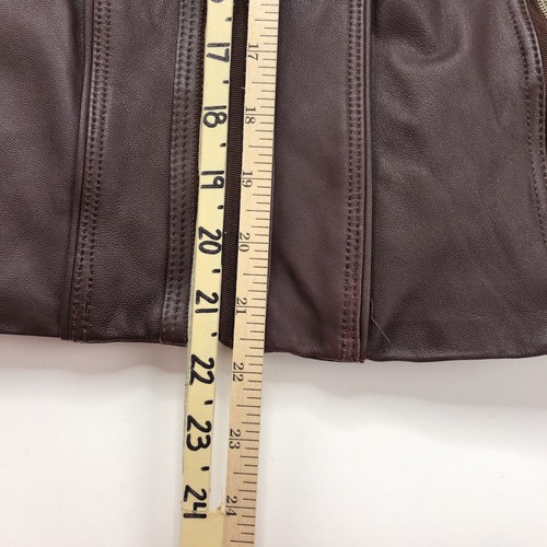 WHBM Jacket Womens XL Dark Brown 100% Leather Moto Motorcycle Half Zip Pockets - Picture 23 of 23