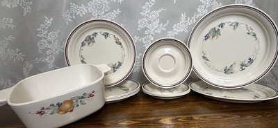 13 Pc Corelle Corning Abundance Dinner & Dessert Plates 1.5 L Dish, Saucers VTG
