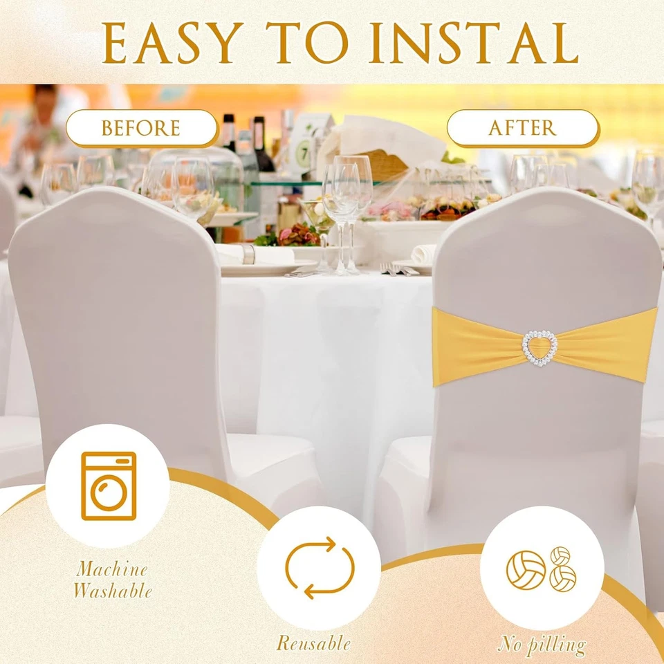 50 correas elásticas para silla con hebillas en forma de corazón) (joyas de oro) Foto 3 de 4