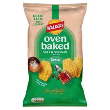 Walkers Oven Baked Salt and Vinegar Crisps, 6 x 22 g 22 g (Pack of 6), Green 