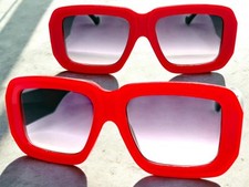 Exaggerated Classic Vintage 70's Retro Style SUN GLASSES Square Thick Red Frame