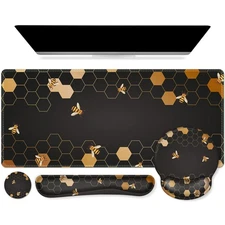 Desk Mat, Gaming Pad Wrist Set,4in1 XXL Large Mousepad + Keyboard Wrist Rest+...