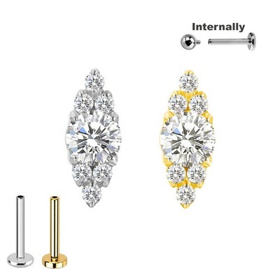 1,2mm Titan Labret Ovale Aufsatz Kristalle Ohr Helix Tragus Piercing Silber Gold