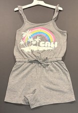 Justice Girls Sz M 10 Ruffle Top Romper Cali Palm Trees  Rainbows
