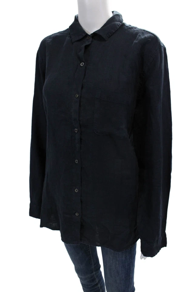 Blusa Velvet by Jenny Graham Feminina de Linho com Gola Botões Azul Marinho Tamanho M - Imagem 2 de 4