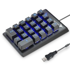 Mechanical USB Wired Numeric Keypad Blue LED Backlit 22 Key Numpad PC Black