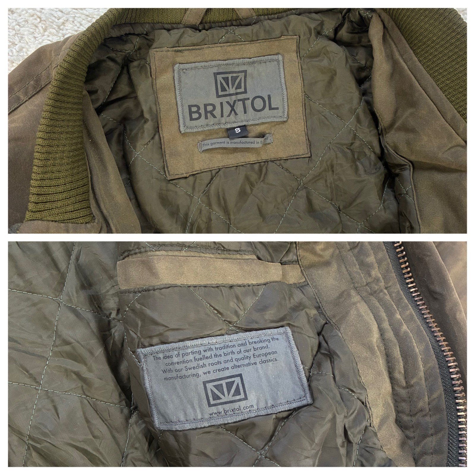VTG Brixtol 2000's Olive Green Size Small Cotton Trench Utility Long Wax Jacket image 5