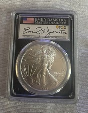 2024 PCGS MS70 SILVER EAGLE SIGNED BY EMILY DAMSTRA (STAR PRIVY)