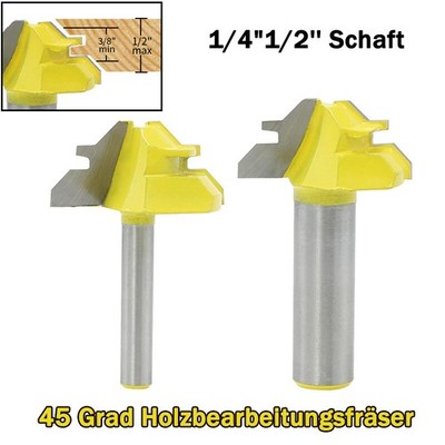 45° Lock Miter Router Bit 1/4'' 1/2'' Shank Holzbearbeitung Gehrung Verleimfräser