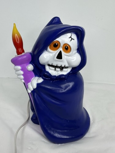 Grim Reaper Halloween Blow Mold Skeleton Skull Creepy Purple Tested Works - Picture 3 of 13