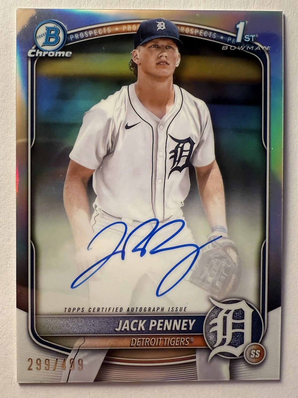 2025 Bowman Chrome Jack Penney Auto Refractor #299/499 1st Tigers Rookie RC