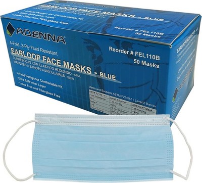 Adenna FEL110B Ear Loop Face Mask, Blue - 500 Count for sale