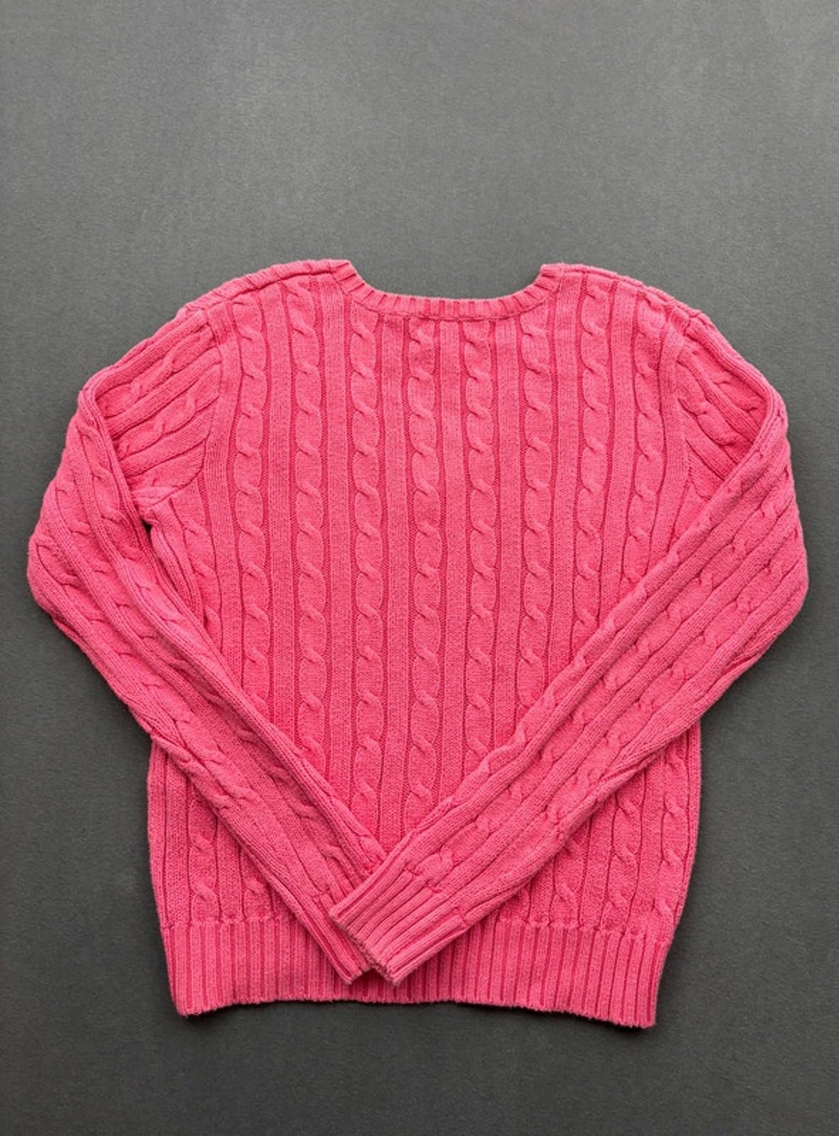 Women’s Pink Ralph Lauren Cable Knit V-Neck Jumper Size Large image 4
