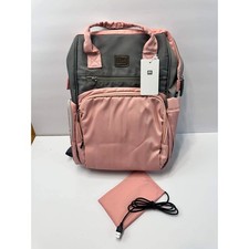 BN Diaper Backpack Pink Gray Large Baby Bag USB Heating Pad Multi Pocket