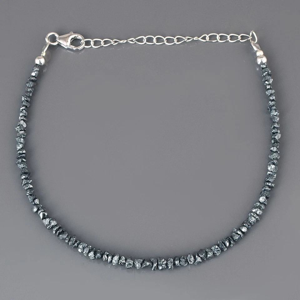 Natural Black Diamond Loose Beads Nuggets Bracelet Raw Rough Stone Bracelet 8.7" - Image 3 of 4