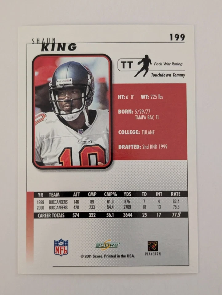 2001 Score Football Card - #199 Shaun King - Buccaneers - Image 2 of 3