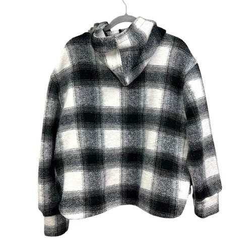 Joie Damen Fleece Karo Kapuzen Pullover Viertel Reißverschluss Taschen schwarz weiß Gr. M/M - Bild 5 von 6