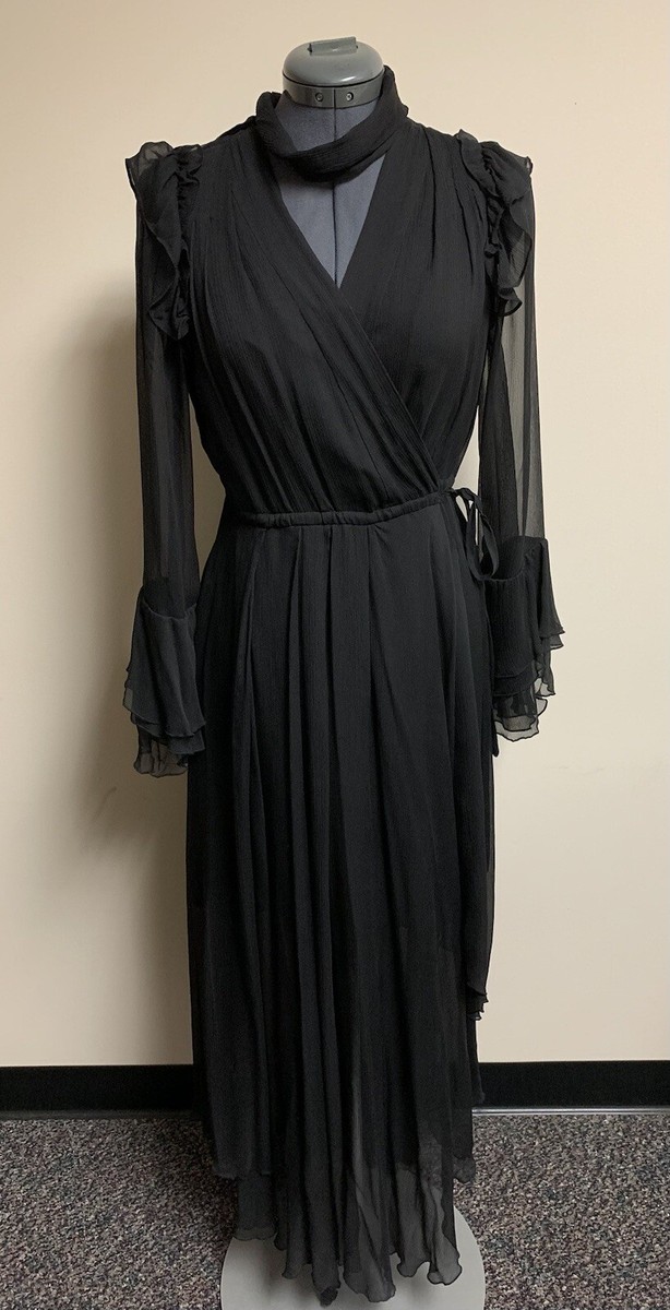 dvf black silk wrap dress Diane Von Furstenburg DVF Diva Silk Sheer Bell Sleeve Maxi Wrap Dress Size 6