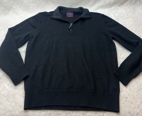 UNTUCKit Mens Sz L 1/4 Black Zip Extra Fine Merino Wool Pullover Sweater