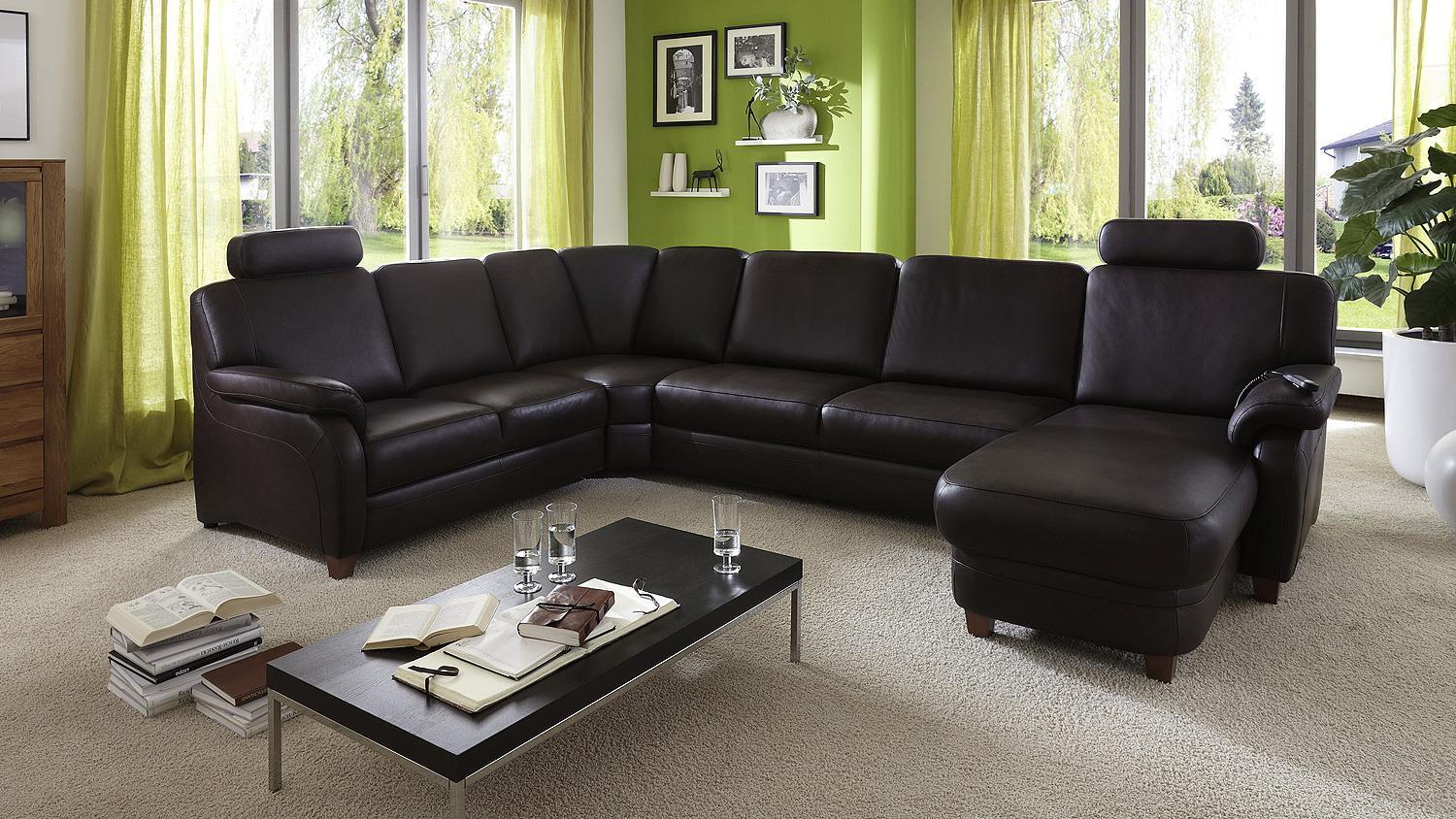 Ecksofa Toulouse Wohnlandschaft Sofa Eckgarnitur echtes Leder in braun 279 cm