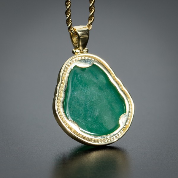 Alternate view of Mens 14k Gold Plated Green Jade Mini Buddha Pendant Chain Necklace Set