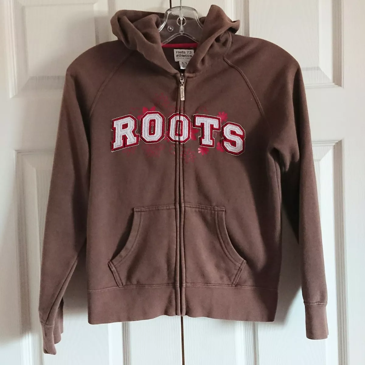 Roots Hoodie Athletic Kids Girl Brown Full Zipper Long Sleeve XL 11 12