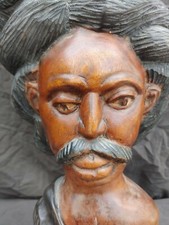 Old Vintage Hand Carved Wooden Statue Bust Ethnic Folk Art Man Wood Carving