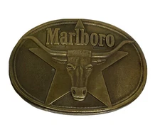 Vintage Marlboro Long Horned Steer Belt Buckle Star Solid Brass Philip Morris 87