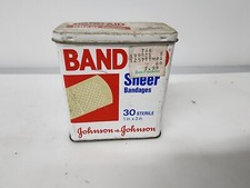 Vintage Johnson & Johnson Band-Aid Tin Sheer Strips Ben Franklin Sticker Tag