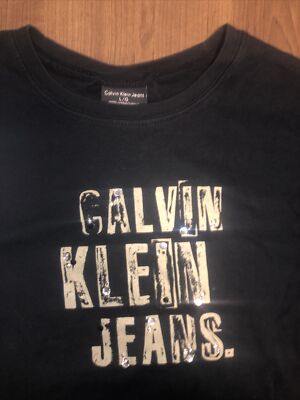 Calvin Klein Jeans Girls' T-Shirt CK Black Top Shirt Large Youth Pullover