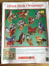 New 1991 Dimensions Forest Birds Ornaments Cross Stitch Kit 8414 Set Of 12