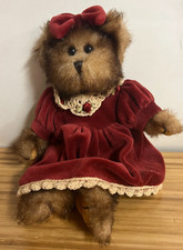 Bearington collection Bear - jointed - maroon dress and Bow