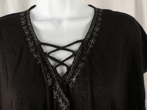 CALYPSO ST BARTH Black Linen Knit Cap Sleeve Metallic Embroidery Tunic Top Sz XS - Picture 3 of 7