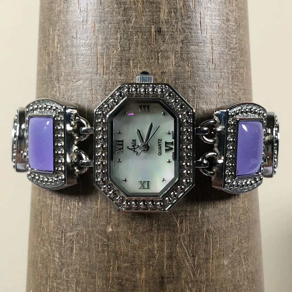 Женские кварцевые аналоговые часы Aria 23-569 Dress Gemstone серебристого цвета 27 мм 7 1/4 дюйма - Изображение 2 из 4