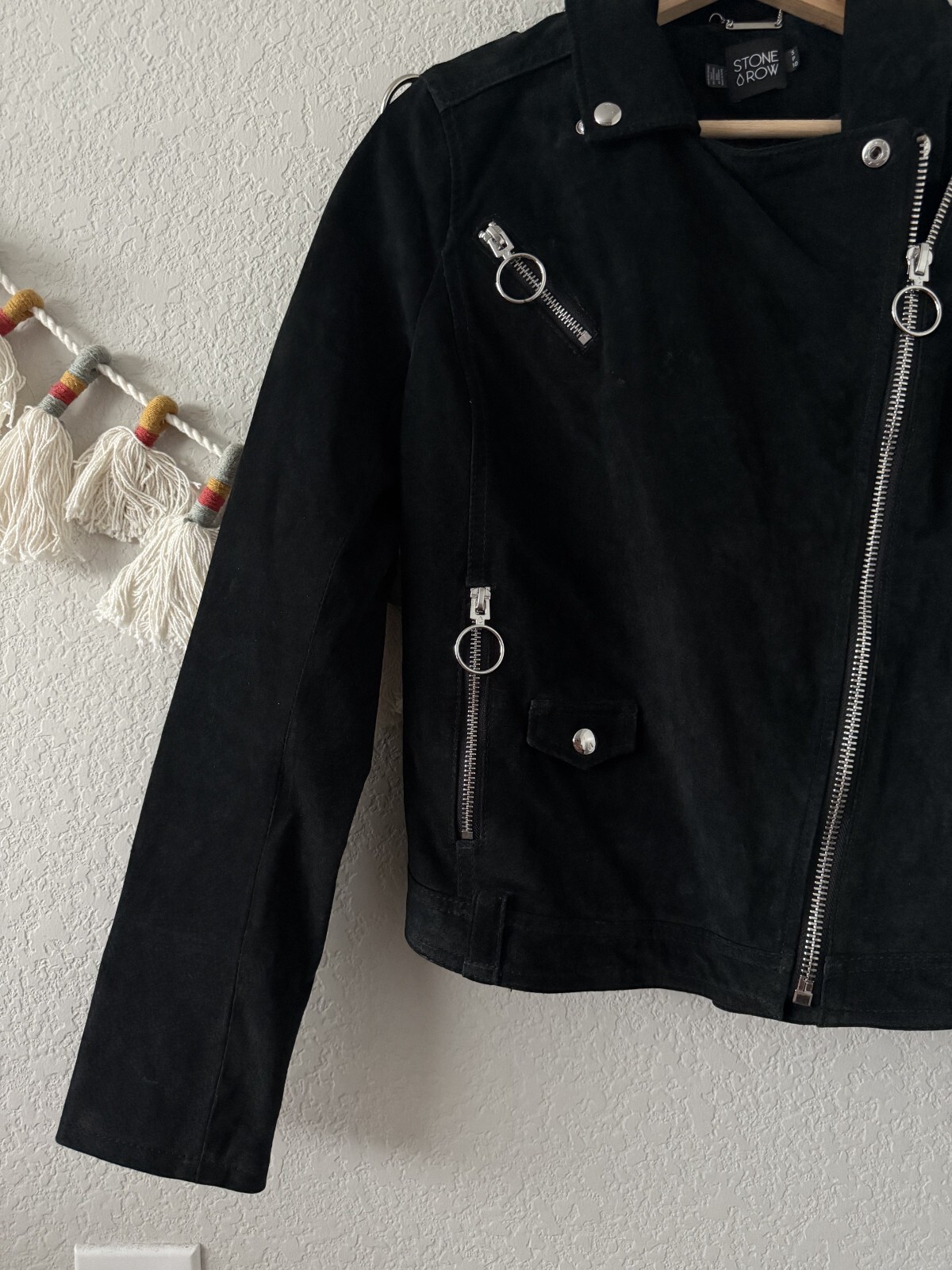 FILA Giacca Moto Stone Row Pelle Nera Criss Cross Zip Biker Grunge Goth S