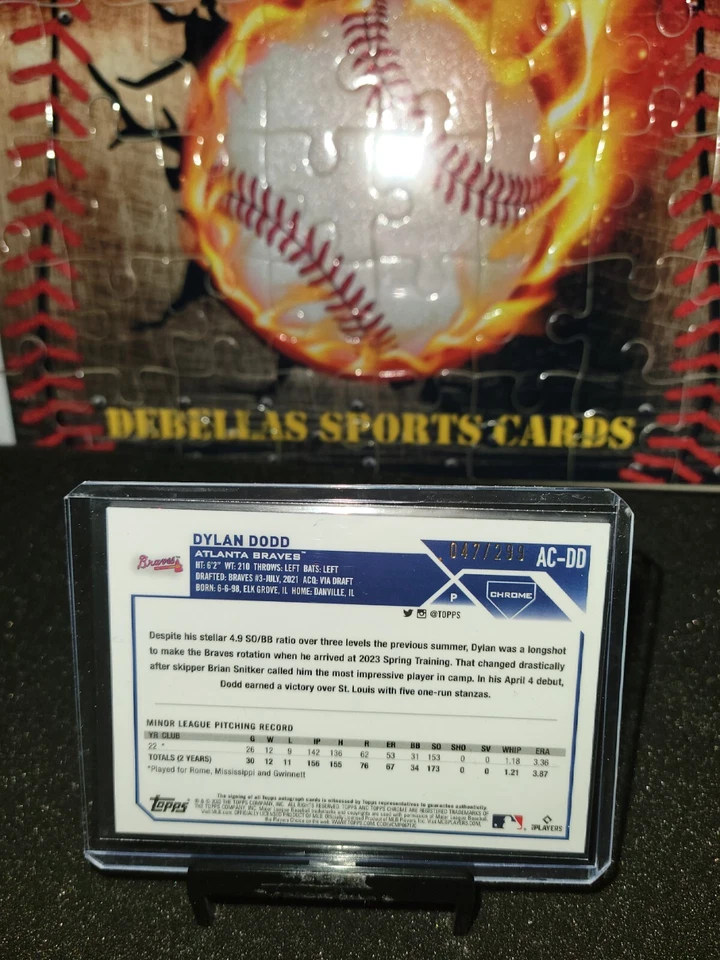 2023 Topps Chrome Update RC Dylan Dodd AC-DD Purple Speckle #/299 Autograph ... - Image 2 of 2