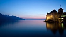 Landscape switzerland calm waters clear sky evening Custom Gaming Mat Desk