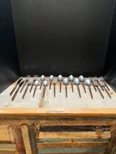 Lot of 20 Vintage ECKO Eterna Floral Wood Handle Flatware Pre-Owned