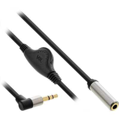 InLine  Slim Audio Kabel Klinke 3,5mm ST gewinkelt / BU, mit Lautstärkeregler, 0