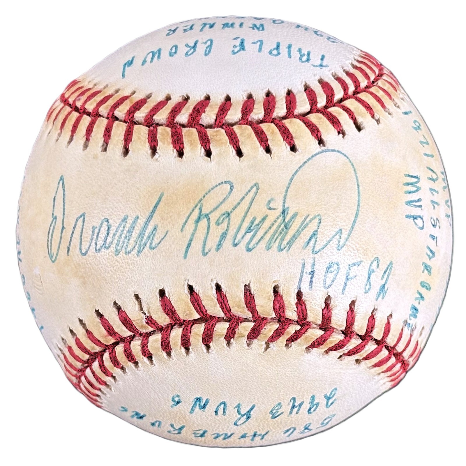 Frank Robinson Autographed Signed Baltimore Orioles 16 Stat Ball Baseball HMG RJ /1000 Beckett BAS COA 